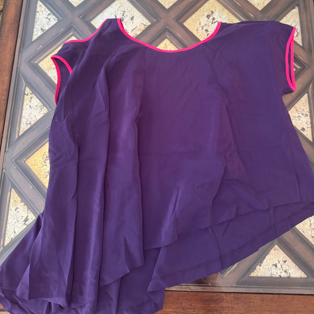 Purple Women's Asymmetrical Top With Pink Trim